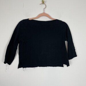 Zara BW Boat Neck Cropped Long Sleeve Top Raw Hem 3/4 Sleeve Size  Small